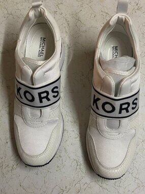 MICHAEL KORS OPTIC WHITE 7.5" MAVEN SLIP ON TRAINER WITH BOX